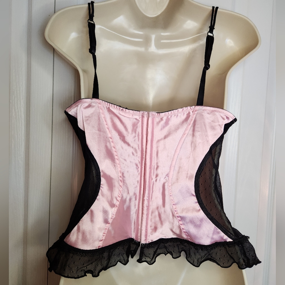 NWT Victoria’s Secret Sexy Little Things Pink Satin Corset Bustier w/ Black Lace - Picture 8 of 13